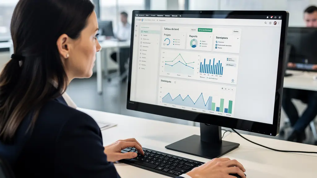 Femme professionnelle concentrée suivant une formation continue sur écran